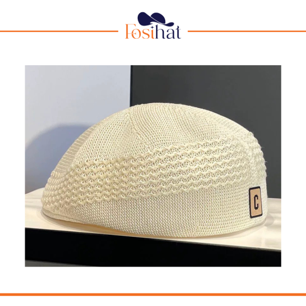 Mũ Nón Nồi Beret Len Chữ C Cá Tính màu be