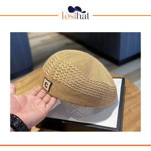 Mũ Nón Nồi Beret Len Chữ C Cá Tính màu nâu nhạt